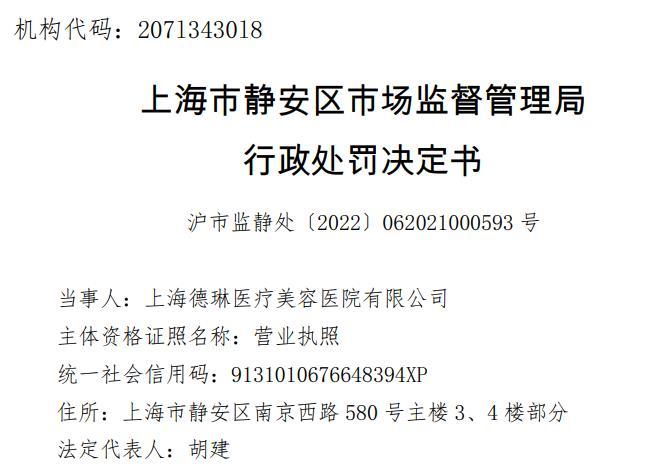 因虚构服务原价等违法行为 上海德琳医疗美容医院被罚款7.5万元